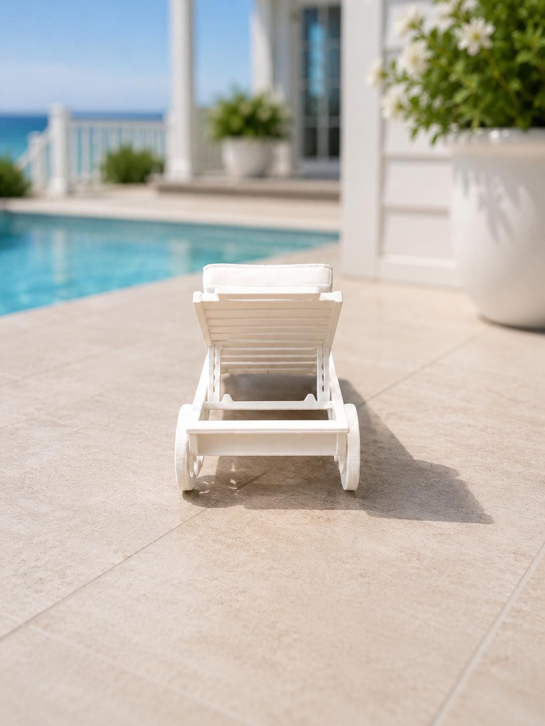 Hamptons Poolside Sun Lounger | 1:12 Dollhouse Miniature Furniture | Coastal Chaise Lounge