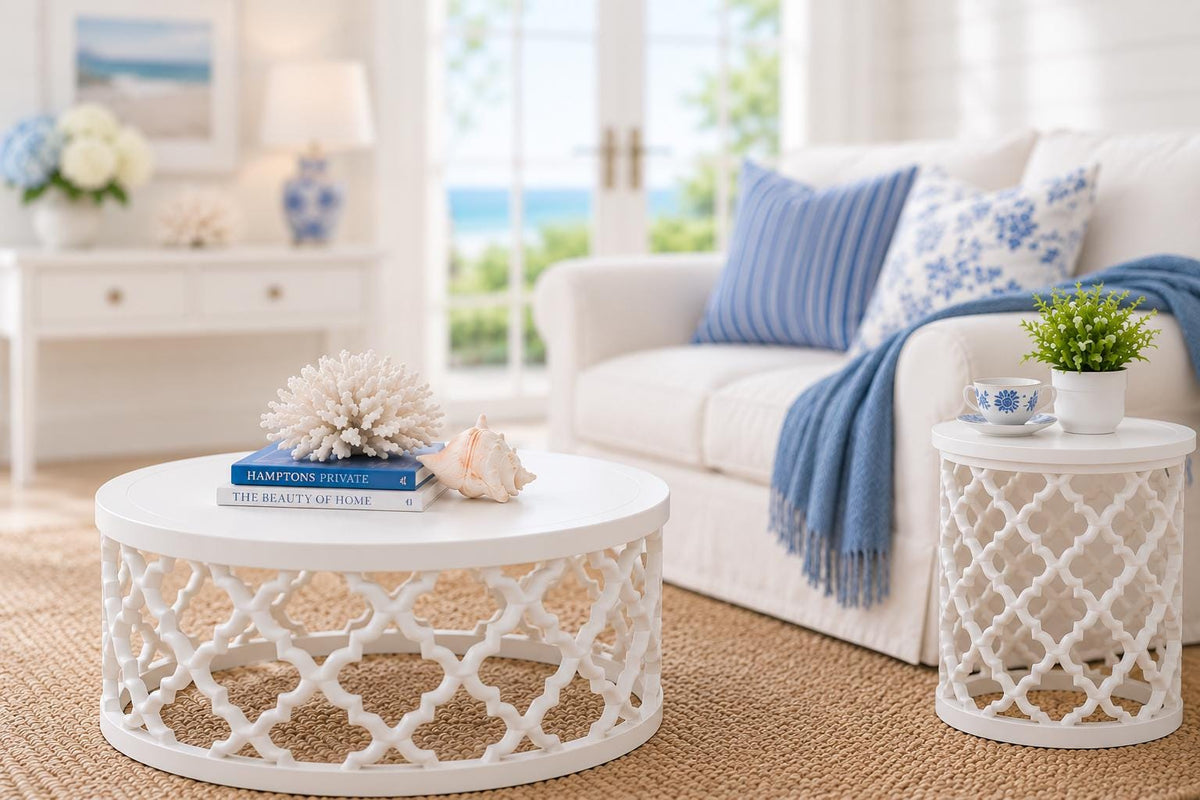 Dollhouse Coffee Side Table Set  1:12 Hamptons Coastal Miniature Furniture Living Room Luxe