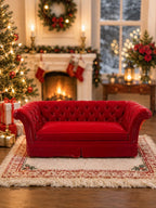 Dollhouse Red Chesterfield Sofa | 1:12 Christmas Miniature Furniture | Luxury Tufted Holiday Lounge