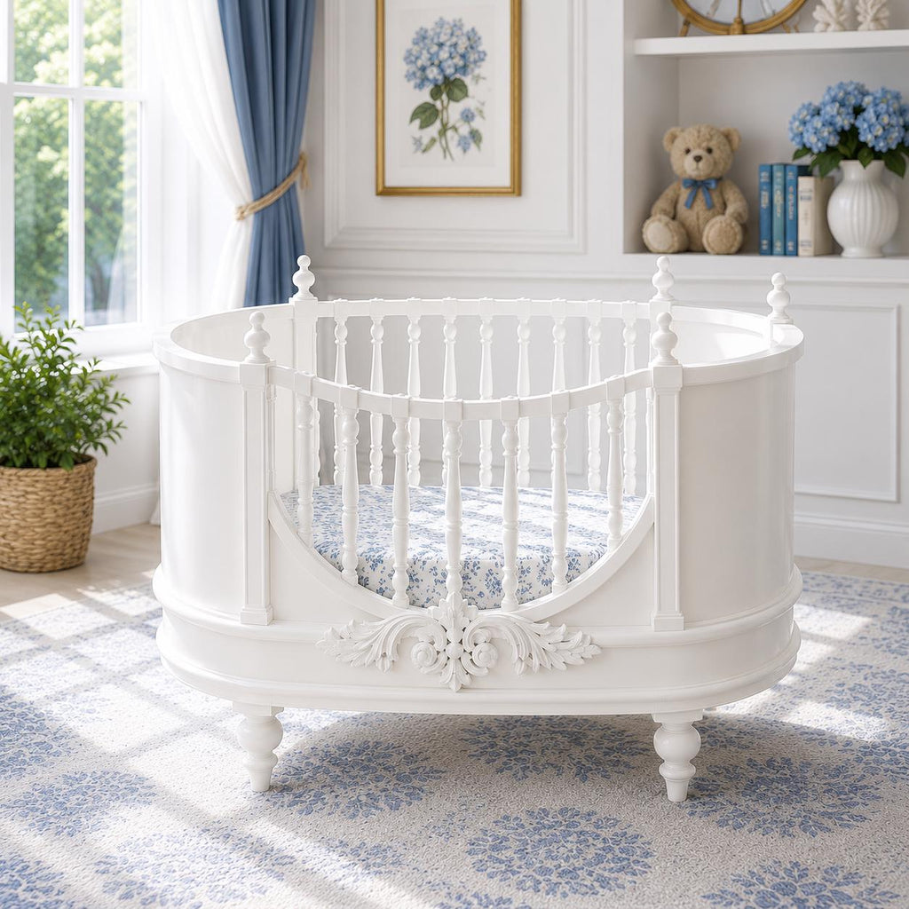 Hamptons Round Nursery Cot | 1:12 Dollhouse Miniature Furniture | Coastal Baby Crib