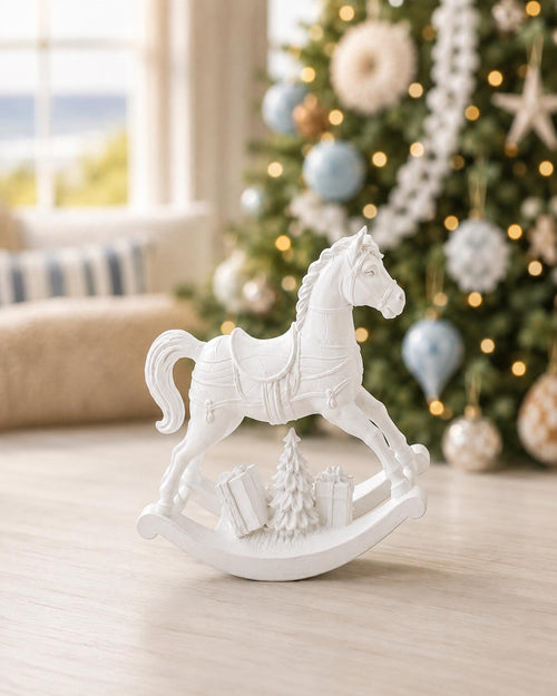 Dollhouse Christmas Rocking Horse | 1:12 Hamptons Coastal Miniature | White Rocking Horse Holiday Nursery Decor
