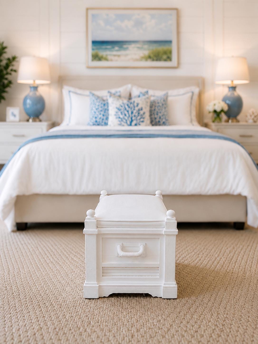 Hamptons Storage Bench | 1:12 Dollhouse Miniature Bedroom Furniture | Coastal Bed End Bench