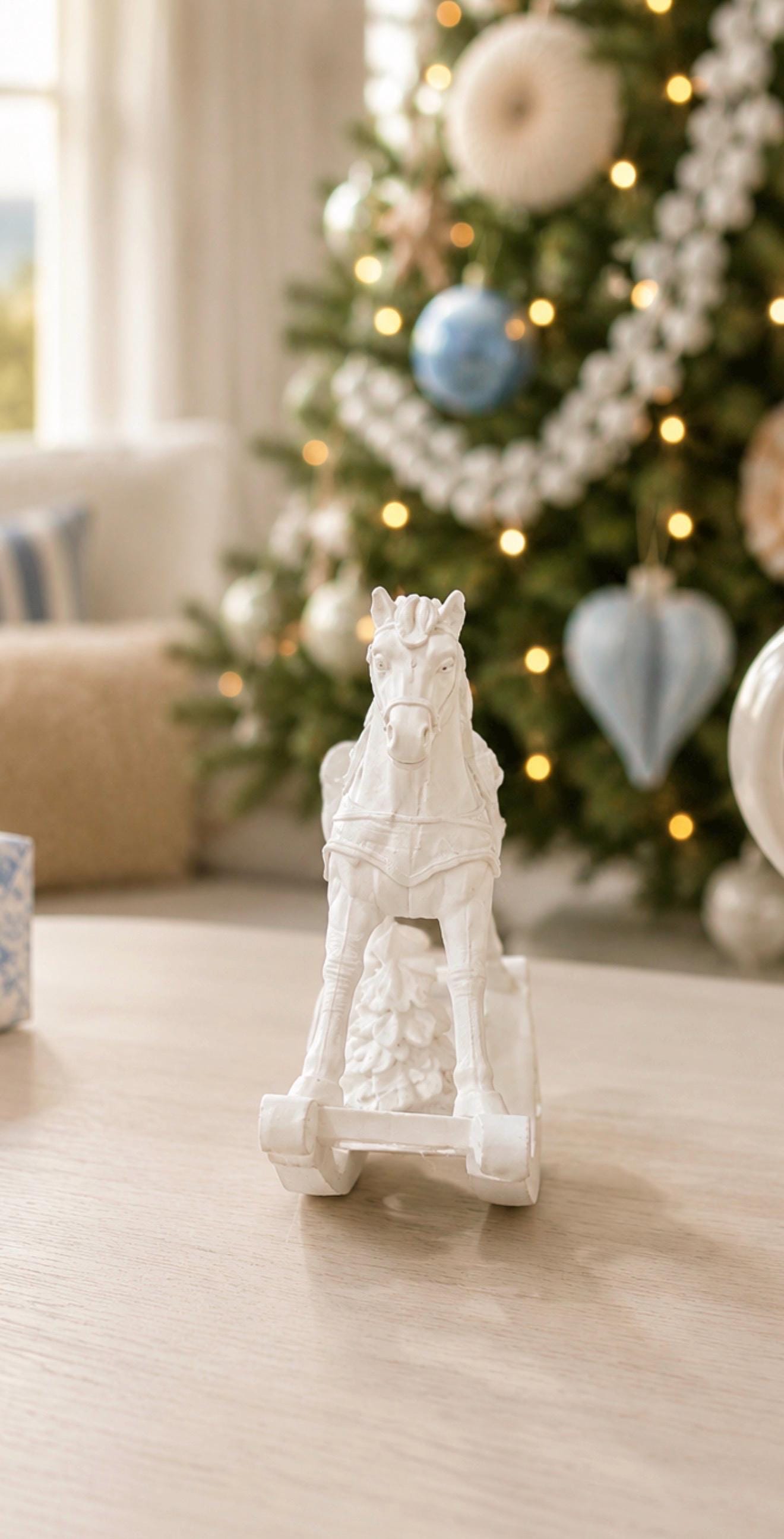 Christmas Rocking Horse | 1:12 Dollhouse Miniature Nursery Decor | White Vintage Rocking Horse