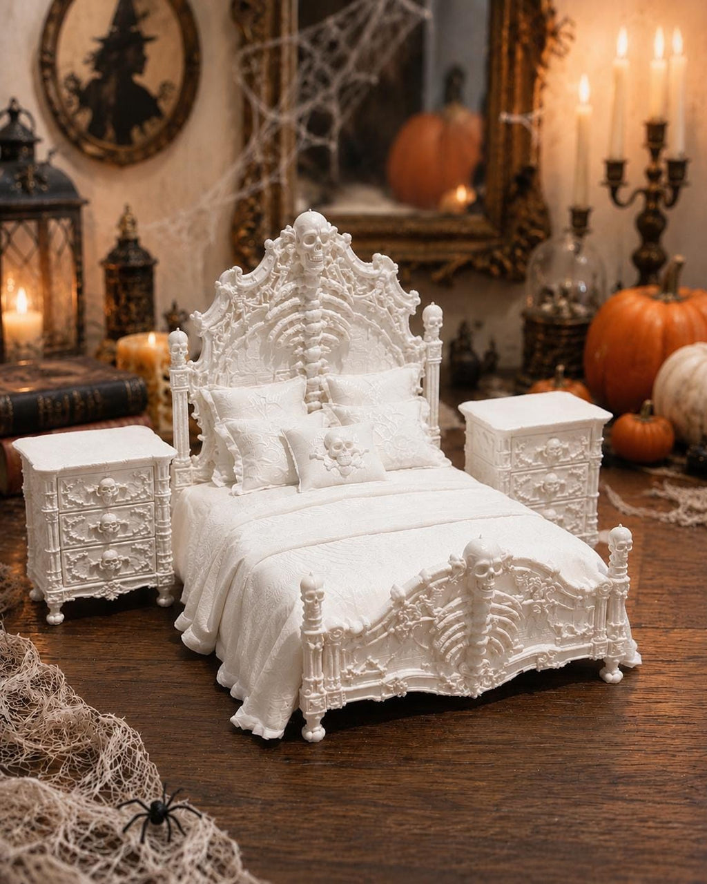 Halloween Skeleton Bedroom Set | 1:12 Dollhouse Miniature Furniture | Hamptons Halloween Déco