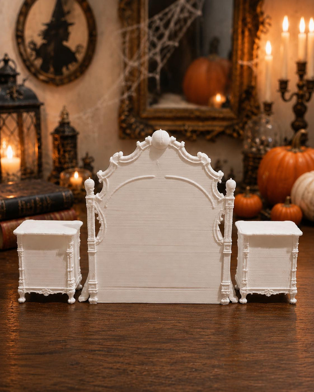 Halloween Skeleton Bedroom Set | 1:12 Dollhouse Miniature Furniture | Hamptons Halloween Déco
