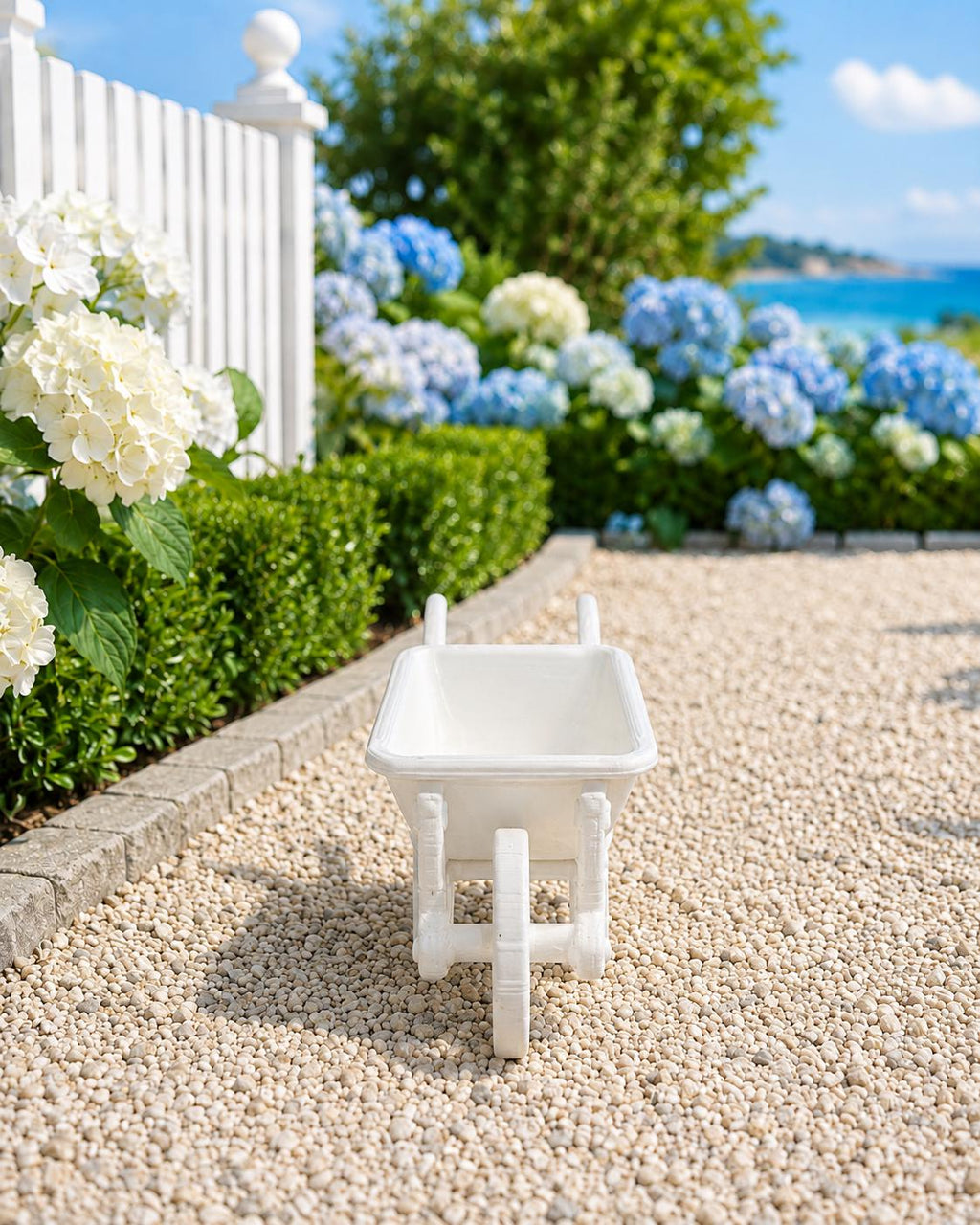 Hamptons Garden Wheelbarrow | 1:12 Dollhouse Miniature Outdoor Furniture | Coastal Garden Décor