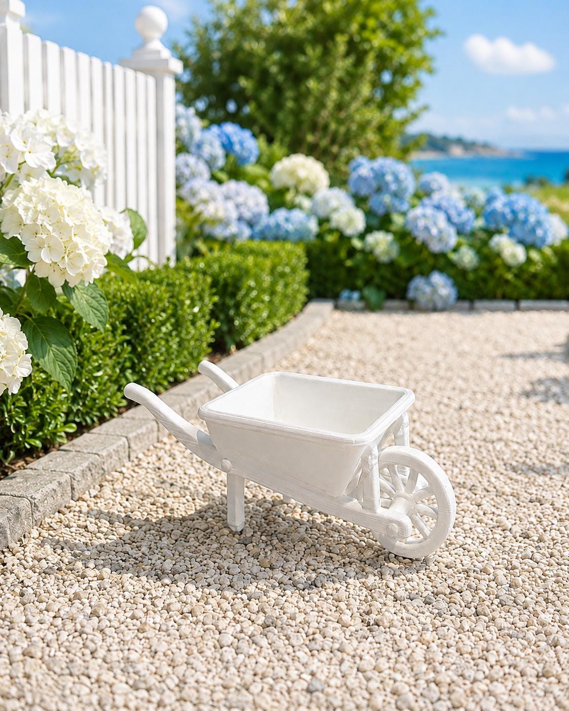 Hamptons Garden Wheelbarrow | 1:12 Dollhouse Miniature Outdoor Furniture | Coastal Garden Décor