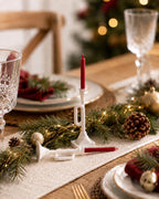 Christmas Trumpet Candle Holders Set | 1:12 Dollhouse Miniature Decor | Red Taper Candles and White Stands