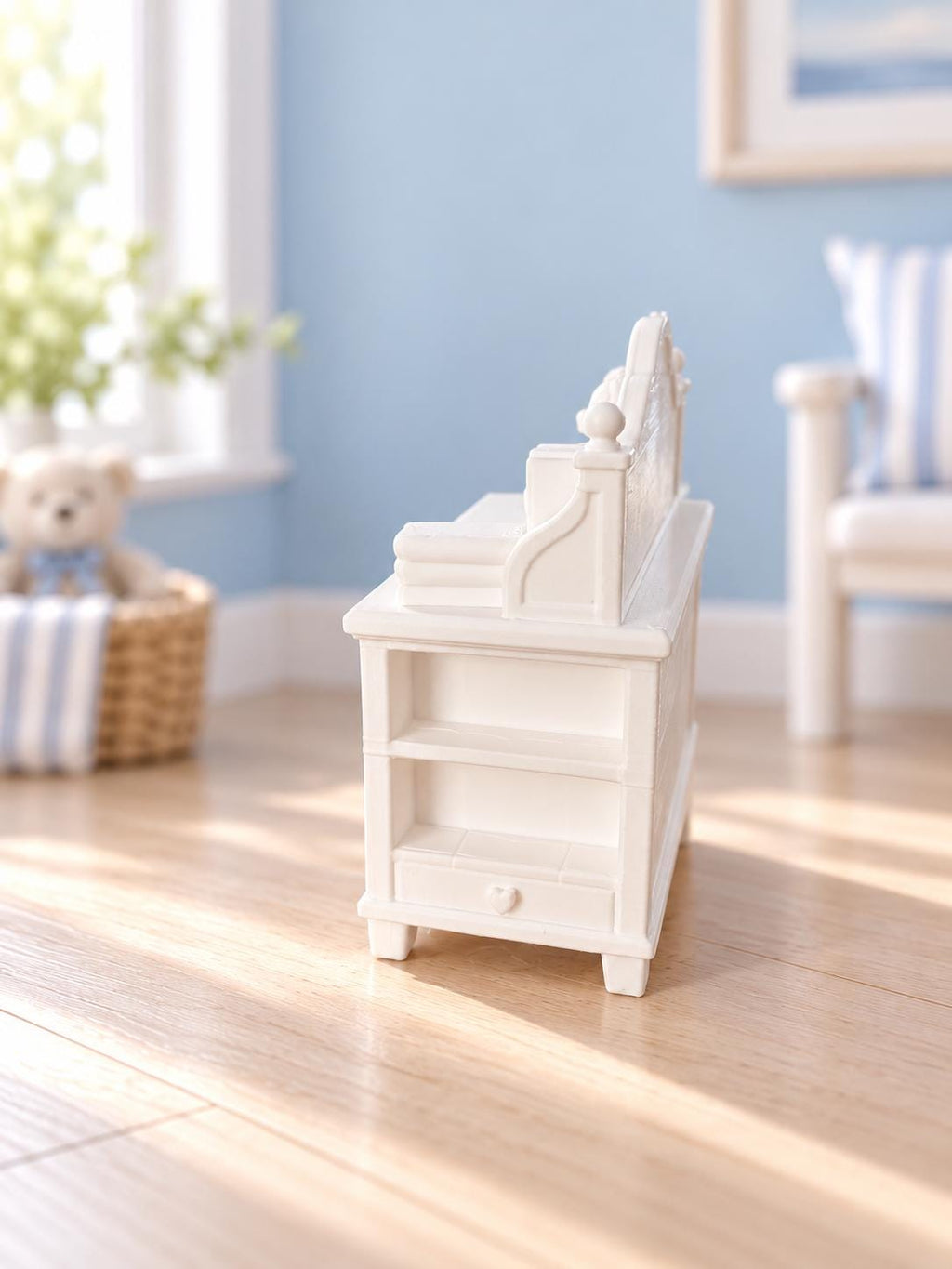 Hamptons Nursery Storage Chest | 1:12 Dollhouse Miniature Furniture | White Toy Box or Changing Bench