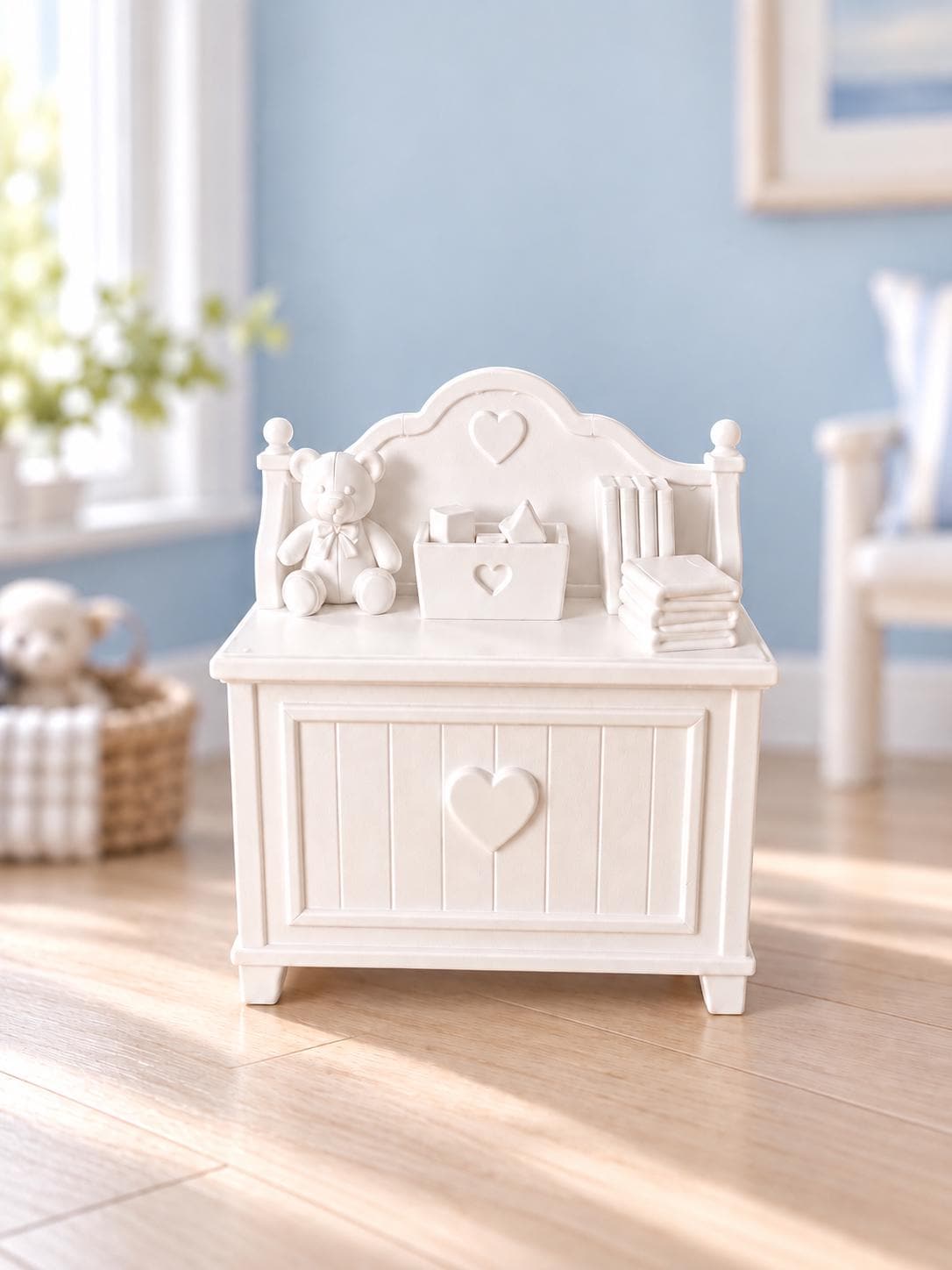 Hamptons Nursery Storage Chest | 1:12 Dollhouse Miniature Furniture | White Toy Box or Changing Bench
