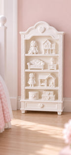 Hamptons Girls Display Bookcase | 1:12 Dollhouse Miniature Furniture | White Nursery Shelf with Toys