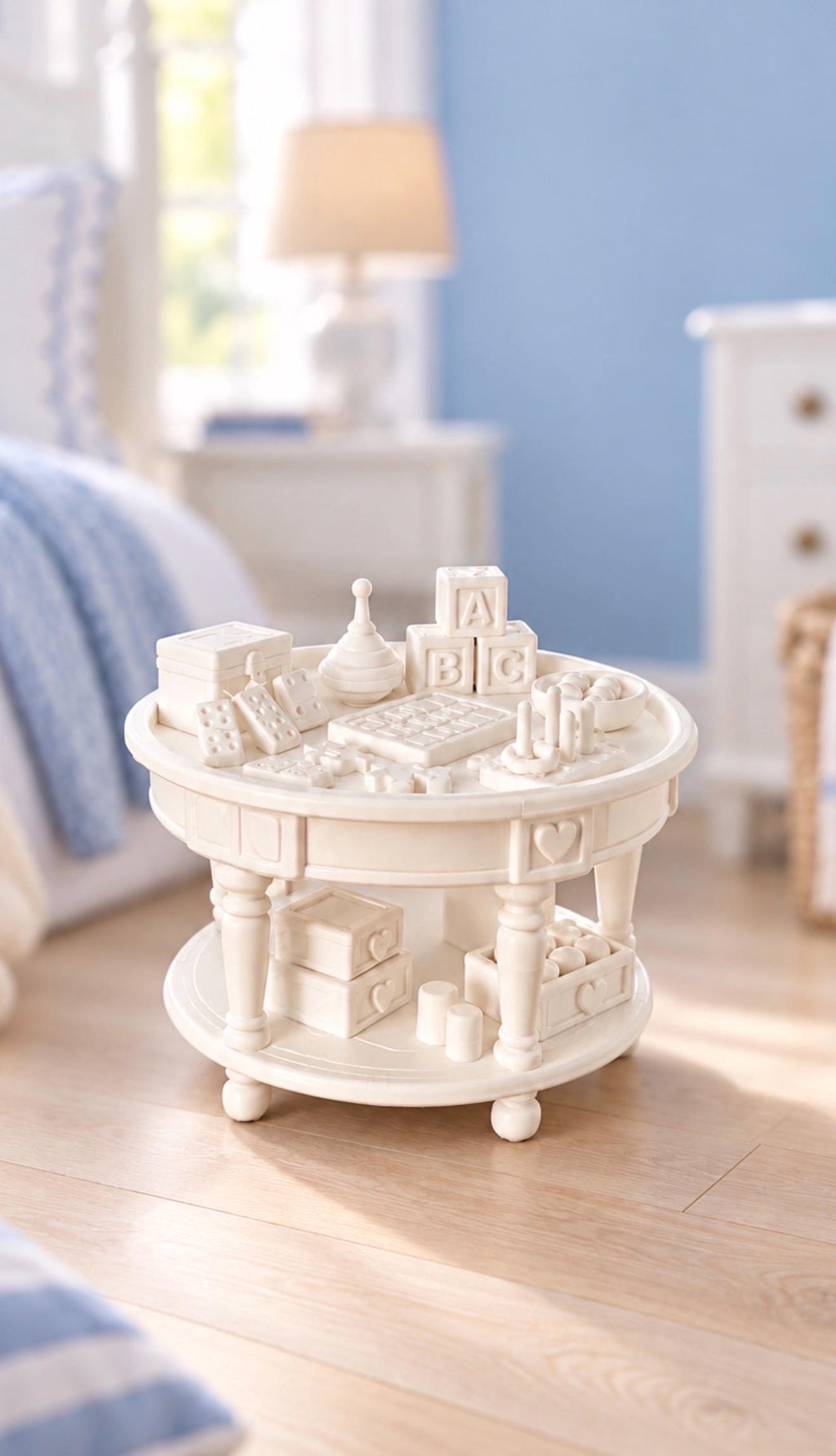 Hamptons Nursery Activity Table | 1:12 Dollhouse Miniature Furniture | Children’s Play Table with Toys