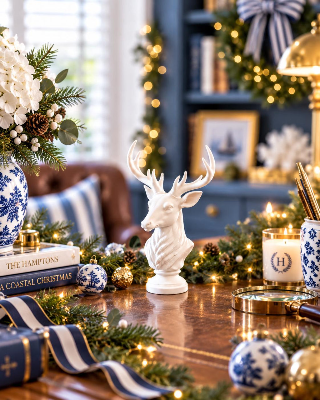 Christmas Deer Bust Ornament | 1:12 Dollhouse Miniature Decor | Hamptons Coastal Christmas Accent