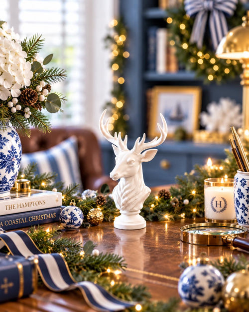 Christmas Deer Bust Ornament | 1:12 Dollhouse Miniature Decor | Hamptons Coastal Christmas Accent