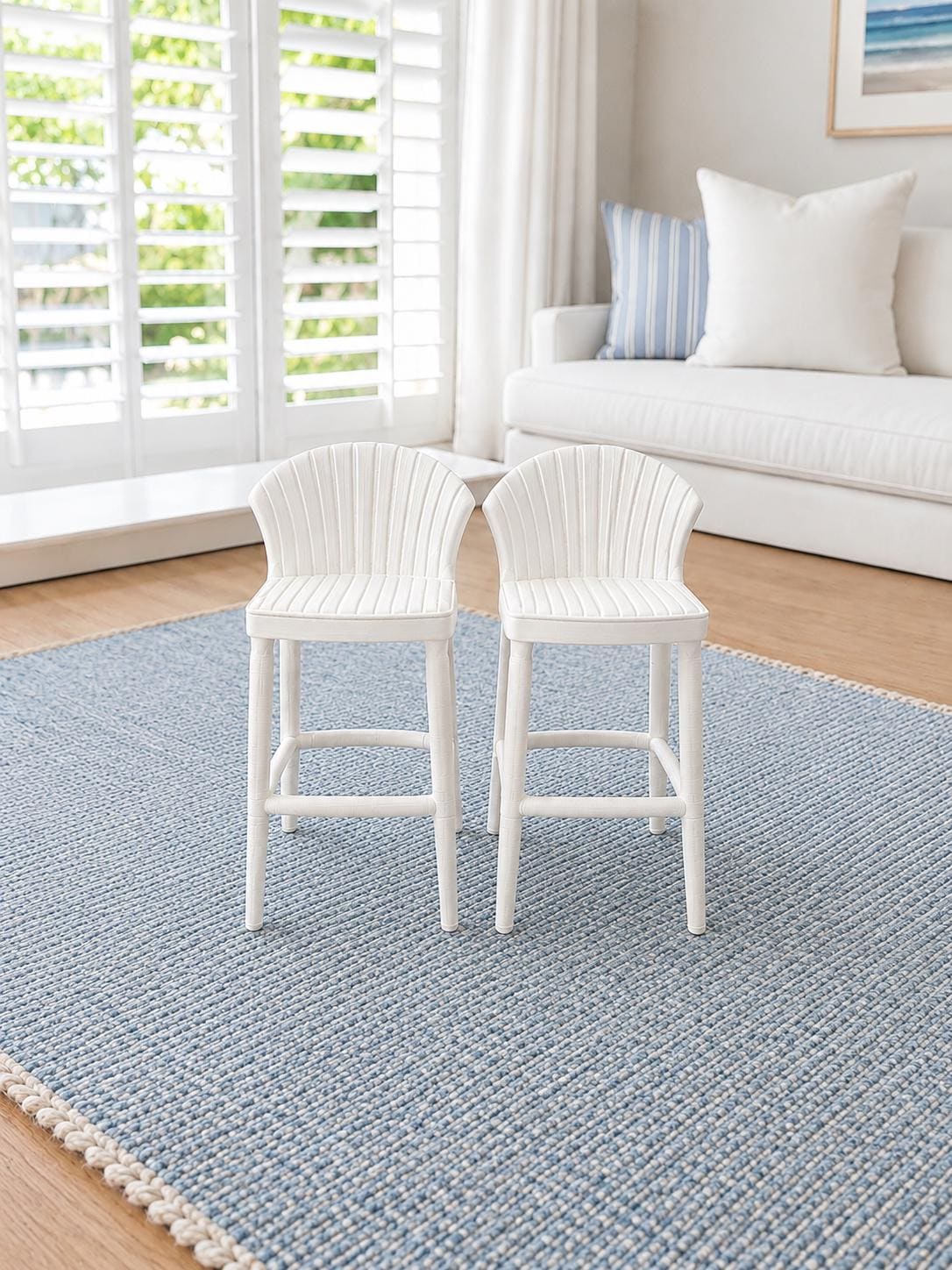 Hamptons Counter Stools Set | 1:12 Dollhouse Miniature Bar Stools | Coastal Kitchen Furniture