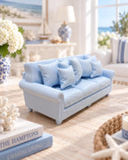 Hydrangea Blue Hamptons Sofa | 1:12 Dollhouse Miniature Furniture | Coastal Three Seater Lounge