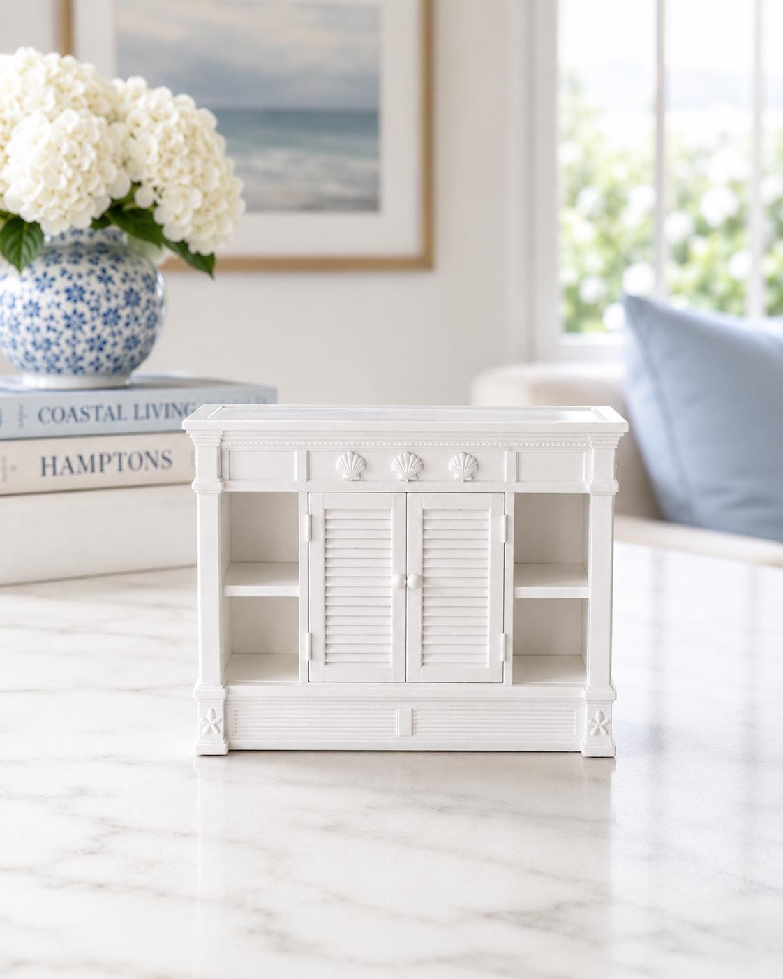Hamptons Louvered Cabinet | 1:12 Dollhouse Miniature Furniture | Coastal Storage Cabinet