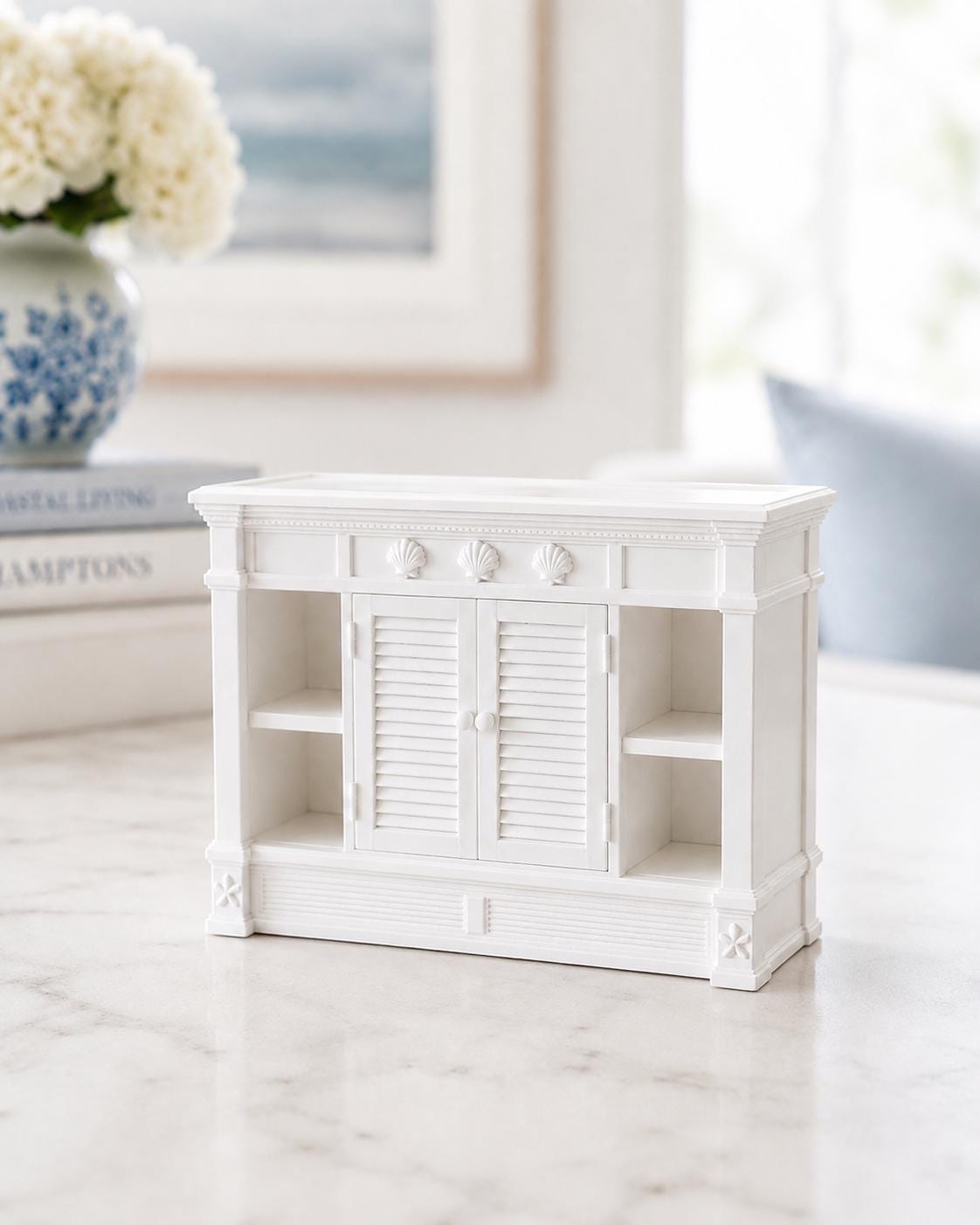 Hamptons Louvered Cabinet | 1:12 Dollhouse Miniature Furniture | Coastal Storage Cabinet