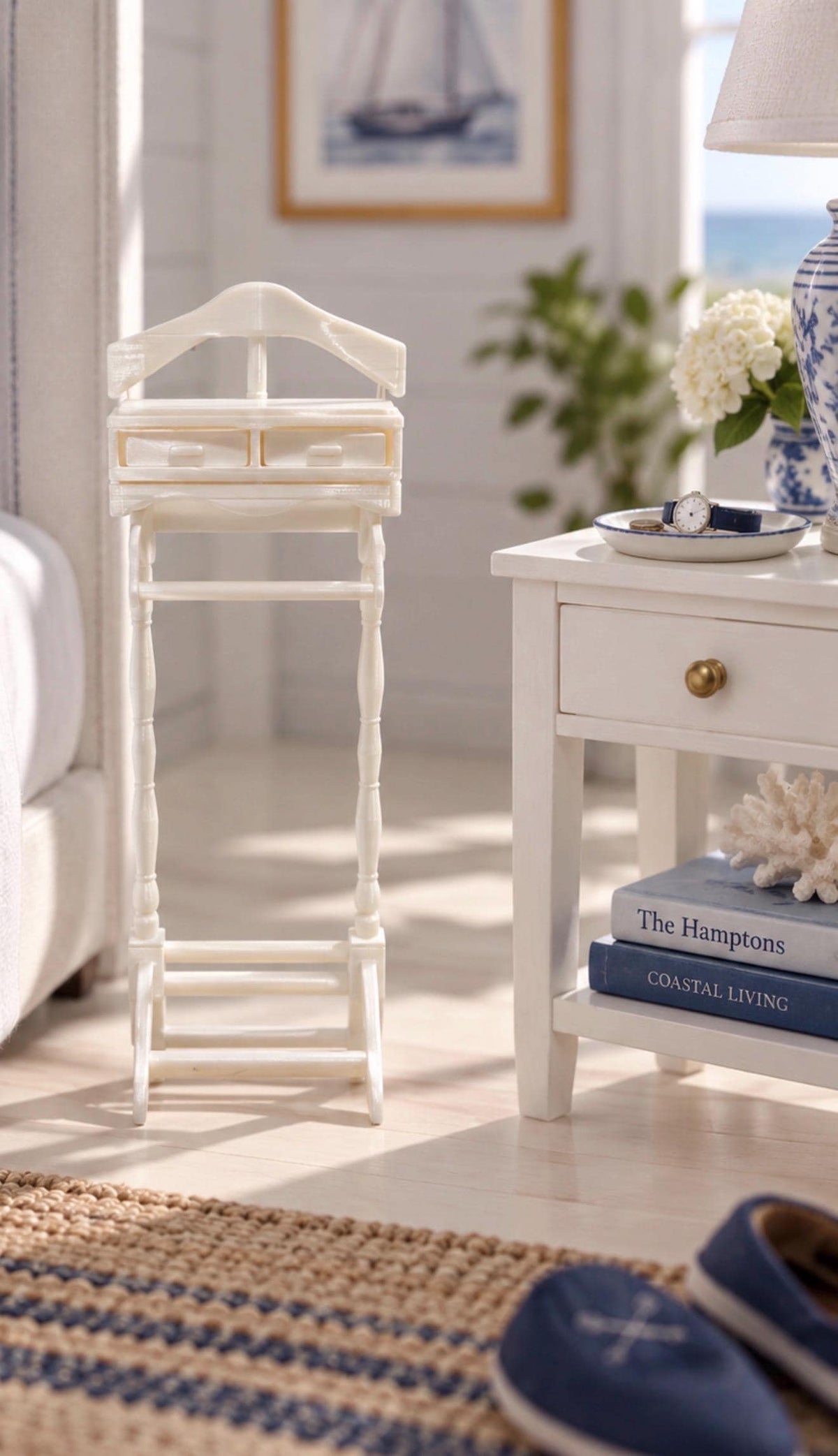Hamptons Gentleman’s Valet Stand | 1:12 Dollhouse Miniature Bedroom Furniture | Coastal Dressing Stand