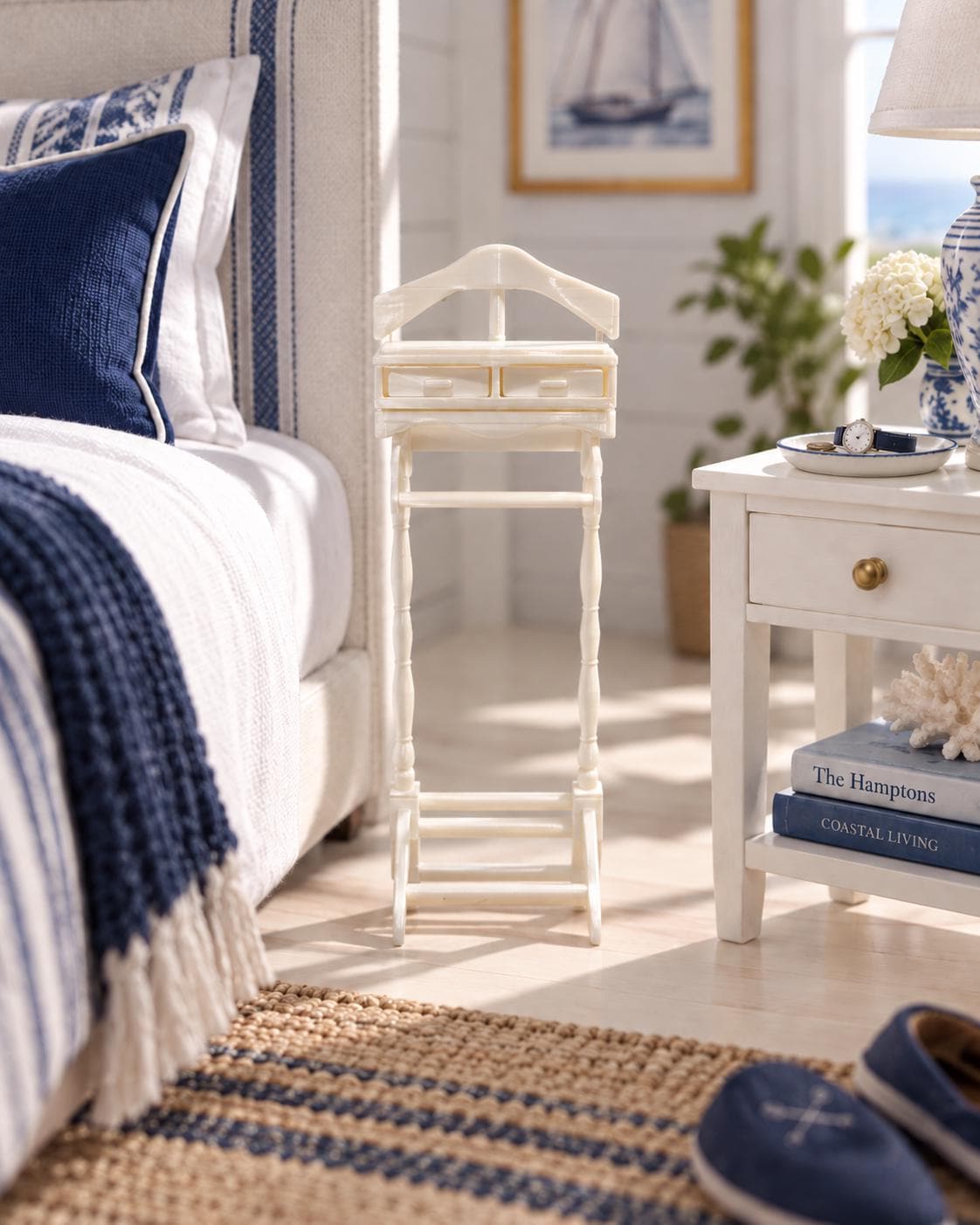 Hamptons Gentleman’s Valet Stand | 1:12 Dollhouse Miniature Bedroom Furniture | Coastal Dressing Stand