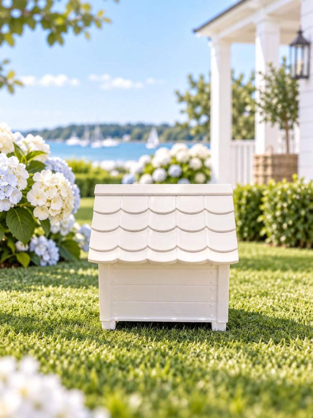 Hamptons Dog House | 1:12 Dollhouse Miniature Pet House | Coastal Garden Kennel