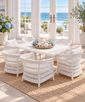 Hamptons Wicker Dining Set | 1:12 Dollhouse Miniature Furniture | Coastal Table and Six Chairs