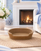 Hamptons Wicker Dog Bed | 1:12 Dollhouse Miniature Pet Furniture | Coastal Pet Basket