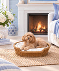 Hamptons Wicker Dog Bed | 1:12 Dollhouse Miniature Pet Furniture | Coastal Pet Basket