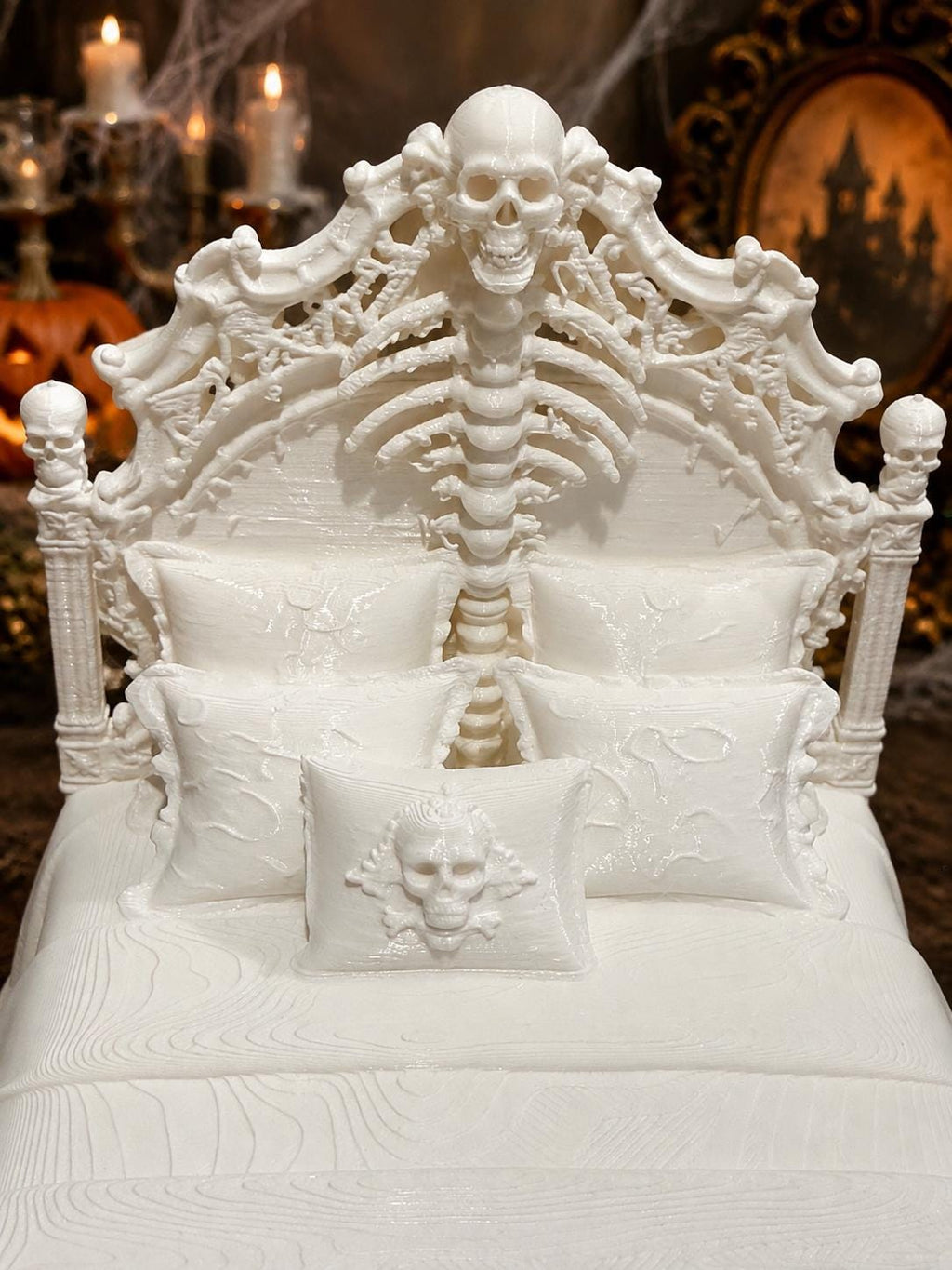 Halloween Skeleton Bedroom Set | 1:12 Dollhouse Miniature Furniture | Hamptons Halloween Déco