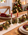 Christmas Trumpet Candle Holders Set | 1:12 Dollhouse Miniature Decor | Red Taper Candles and White Stands