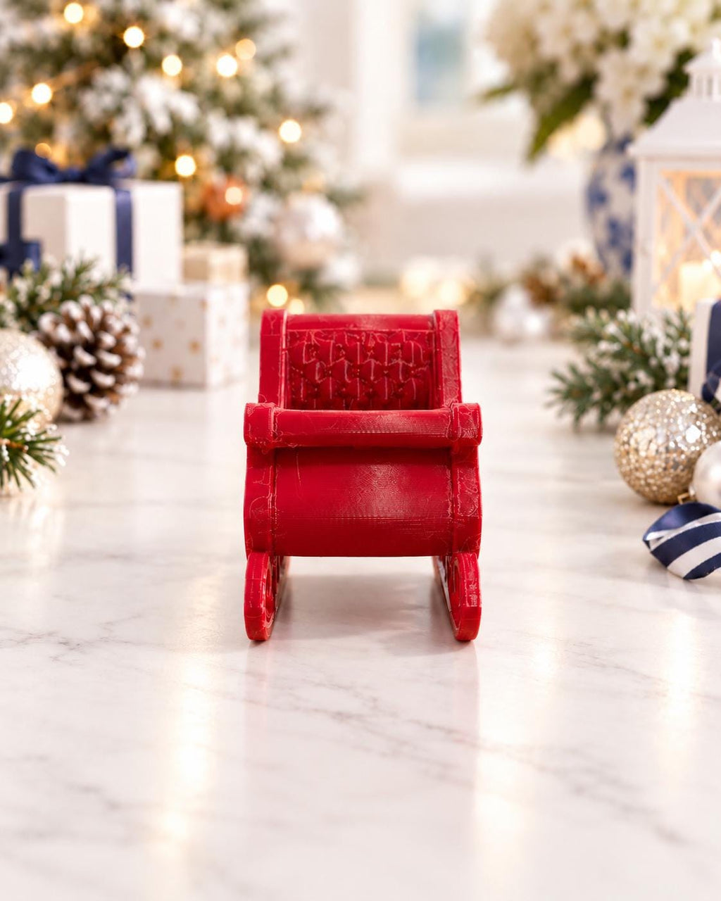 Christmas Sleigh | 1:12 Dollhouse Miniature Holiday Decor | Red Santa Sleigh