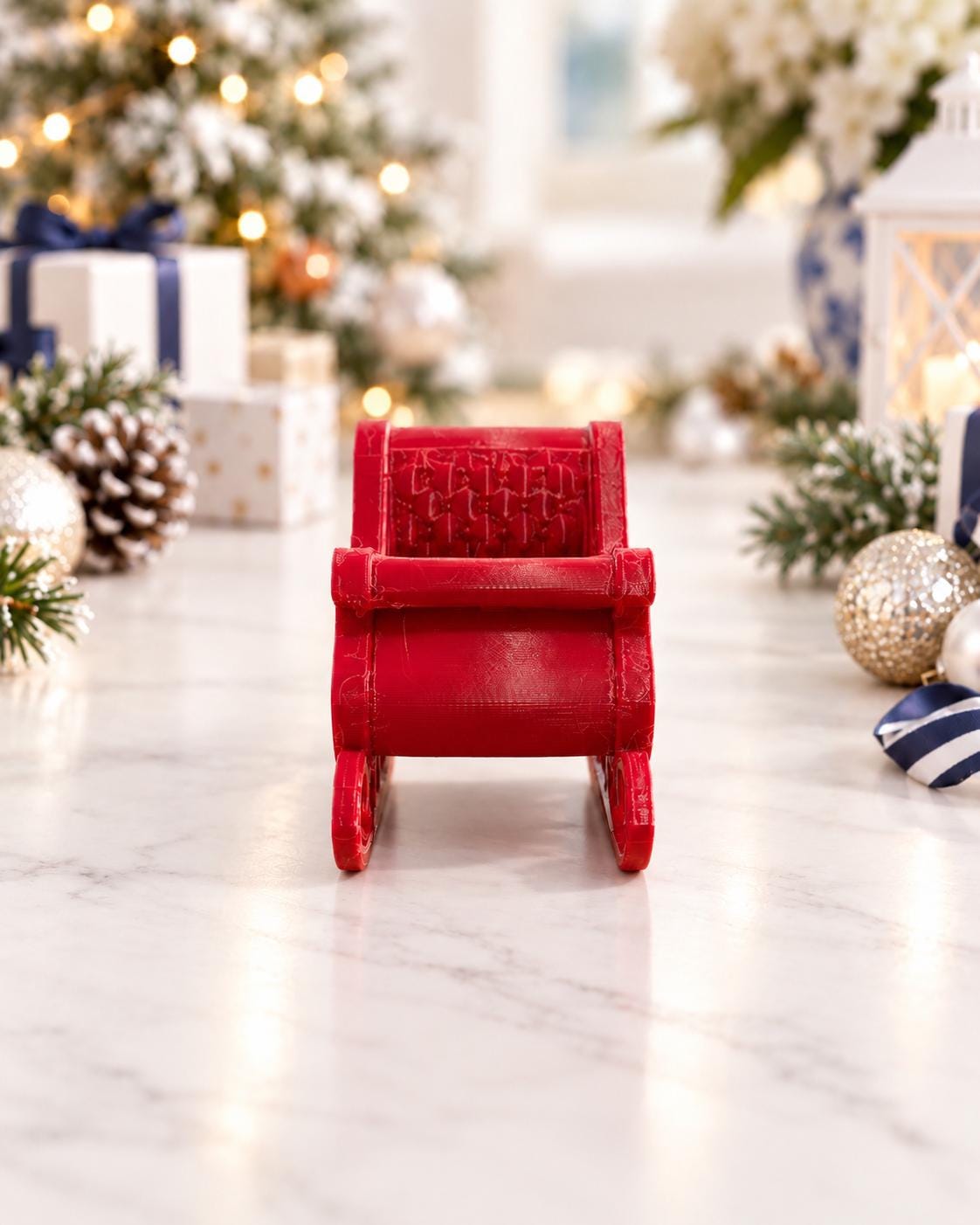 Christmas Sleigh | 1:12 Dollhouse Miniature Holiday Decor | Red Santa Sleigh