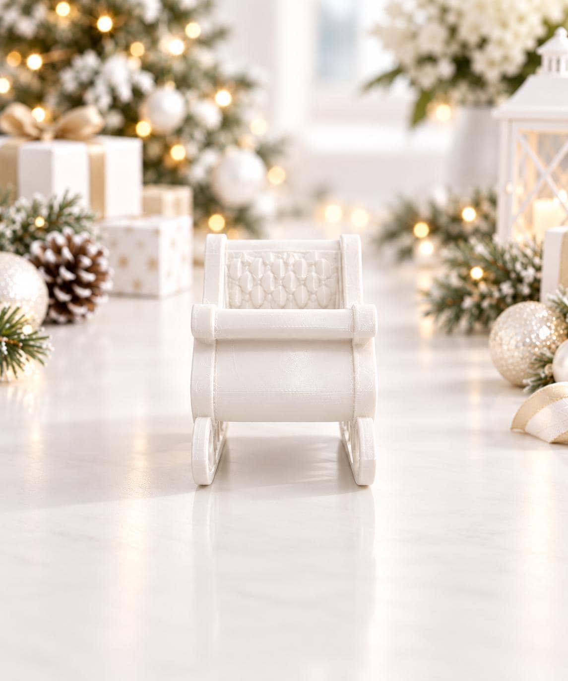 Hamptons Christmas Sleigh | 1:12 Dollhouse Miniature Holiday Decor | Signature Milky White Santa Sleigh
