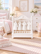 Hamptons Girls Dress Rack | 1:12 Dollhouse Miniature Nursery Furniture | White Clothing Rail and Dresses