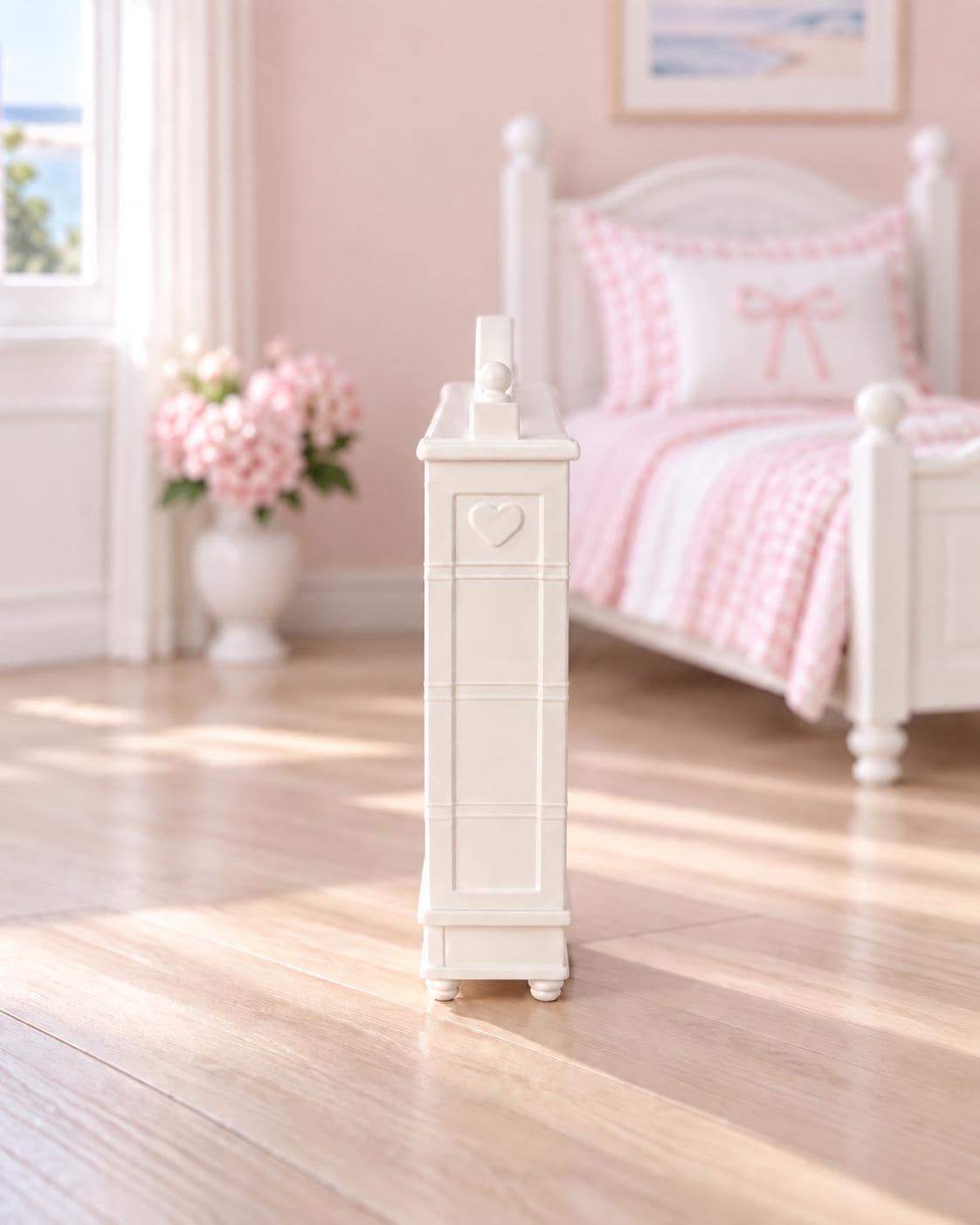 Hamptons Girls Shoe Display | 1:12 Dollhouse Miniature Furniture | White Shoe Rack and Nursery Storage