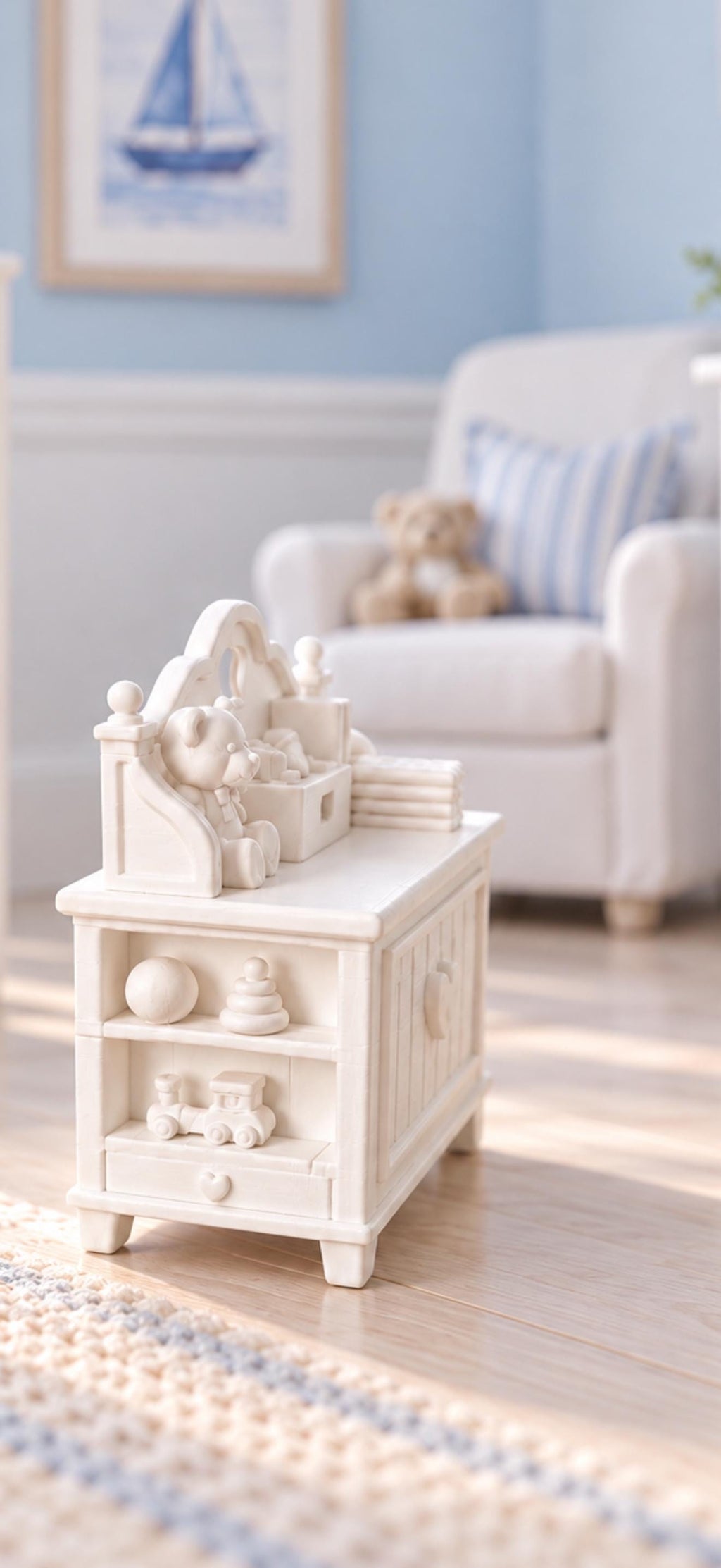 Hamptons Nursery Storage Chest | 1:12 Dollhouse Miniature Furniture | White Toy Box or Changing Bench