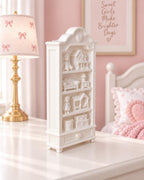 Hamptons Girls Display Bookcase | 1:12 Dollhouse Miniature Furniture | White Nursery Shelf with Toys