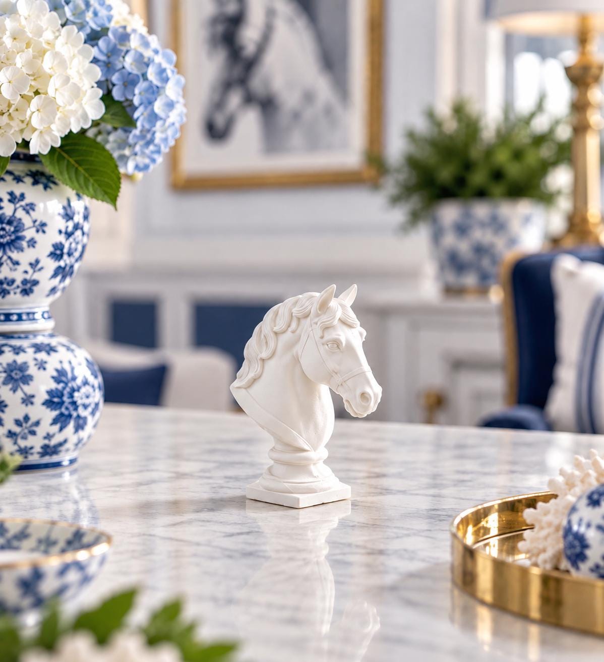Hamptons Horse Bust Ornament | 1:12 Dollhouse Miniature Equestrian Decor | Coastal Trophy Room Accent