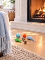 Hamptons Cat Bed and Toy Set | 1:12 Dollhouse Miniature Pet Furniture | Coastal Cat Accessories