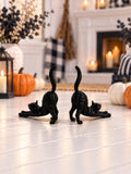 Halloween Black Cat Figurine Set | 1:12 Dollhouse Miniature Decor | Spooky Stretching Cats