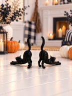 Halloween Black Cat Figurine Set | 1:12 Dollhouse Miniature Decor | Spooky Stretching Cats