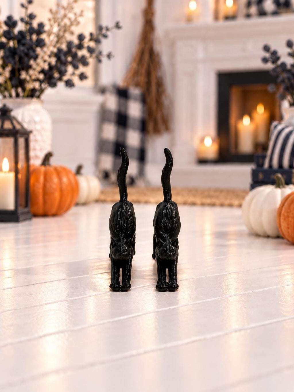 Halloween Black Cat Figurine Set | 1:12 Dollhouse Miniature Decor | Spooky Stretching Cats