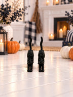 Halloween Black Cat Figurine Set | 1:12 Dollhouse Miniature Decor | Spooky Stretching Cats