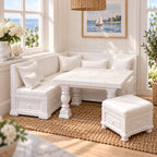 Hamptons Kitchen Breakfast Nook Set | 1:12 Scale Dollhouse Dining Furniture | Corner Bench, Table and Ottoman