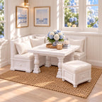 Hamptons Kitchen Breakfast Nook Set | 1:12 Scale Dollhouse Dining Furniture | Corner Bench, Table and Ottoman