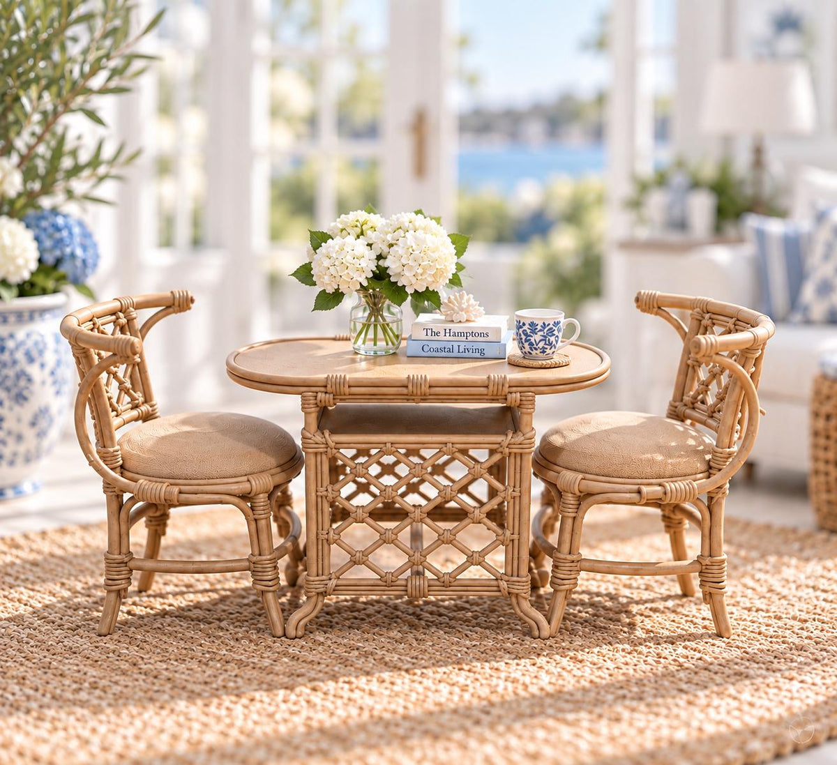 Dollhouse 3-Piece Table and Chair Setting | 1:12 Hamptons Coastal Miniature Furniture | Tan Breakfast Set