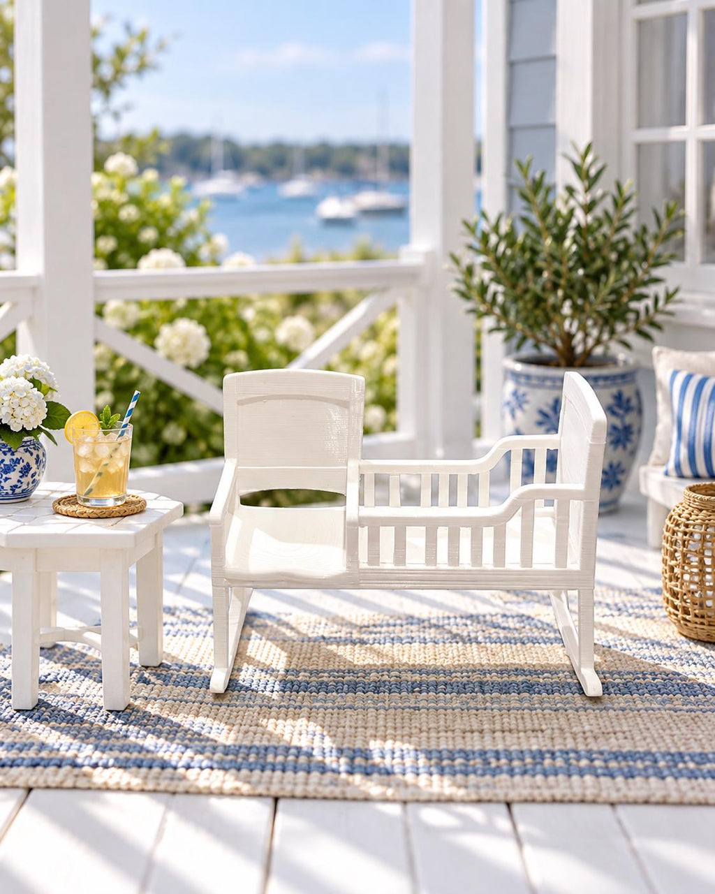 Hamptons Baby Rocking Cradle | 1:12 Scale Dollhouse Nursery Furniture | Coastal Miniature Crib