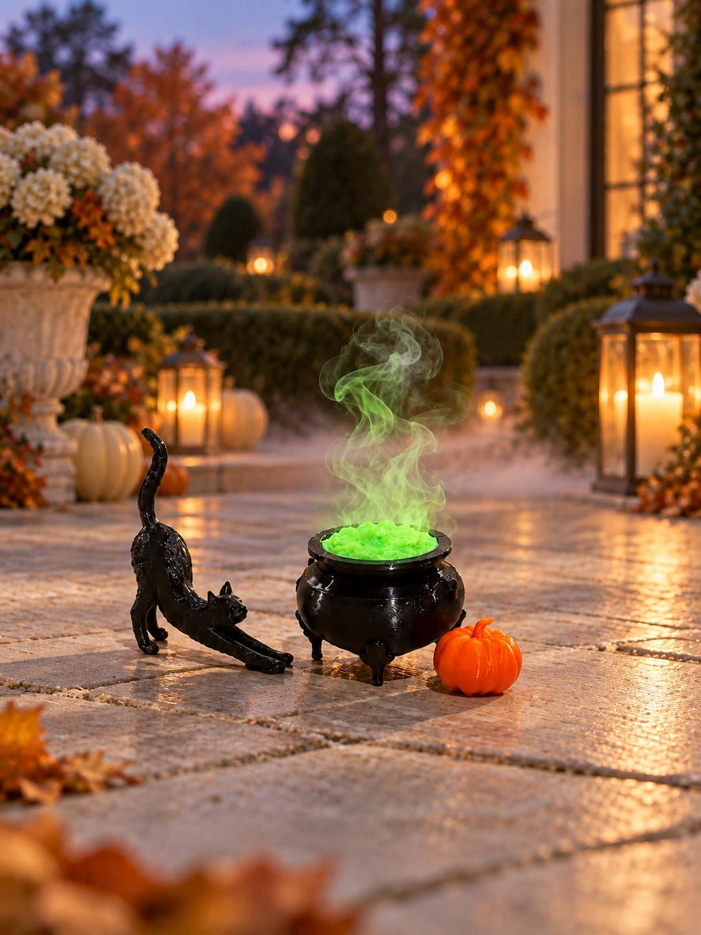 Halloween Witch’s Cauldron, Pumpkin and Black Cat Set | 1:12 Scale Dollhouse Halloween Miniatures