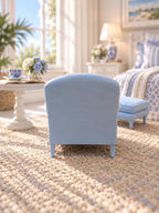 Hydrangea Blue Hamptons Armchair and Ottoman | 1:12 Dollhouse Miniature Furniture | Coastal Chair Set