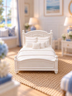 Hamptons Coastal Bed | 1:12 Dollhouse Miniature Bedroom Furniture | Signature Milky White Bed